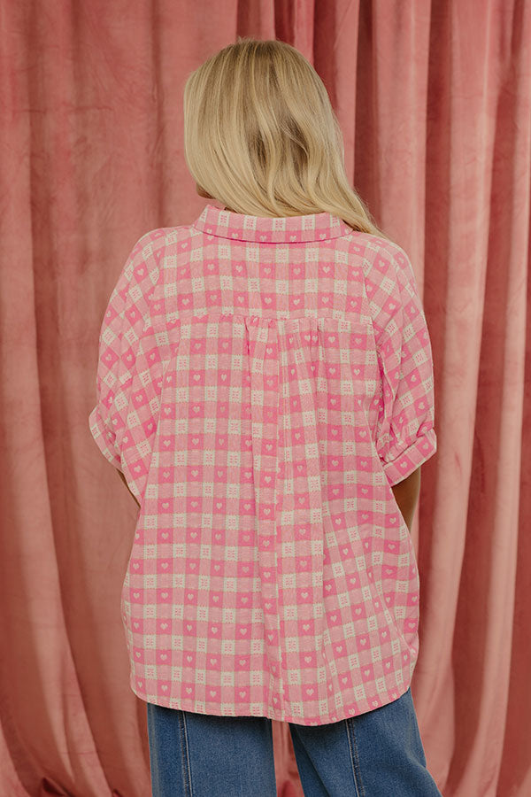 Everyday Amour Gingham Knit Button Up Top