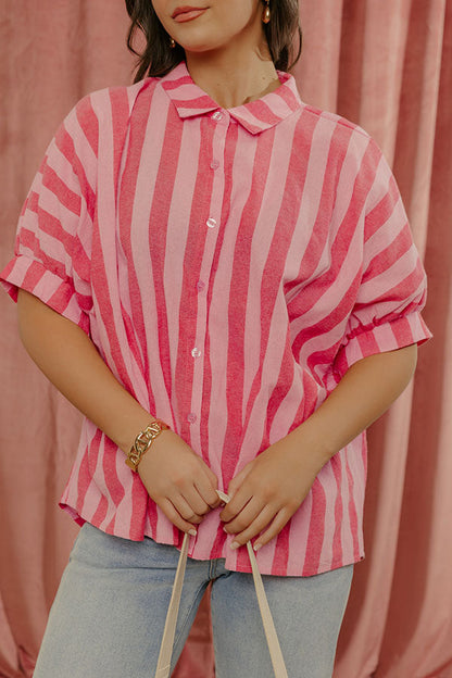 Love Line Stripe Button Up Top in Pink