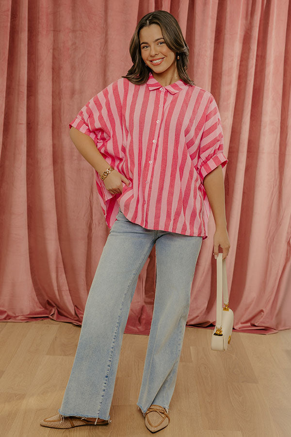 Love Line Stripe Button Up Top in Pink