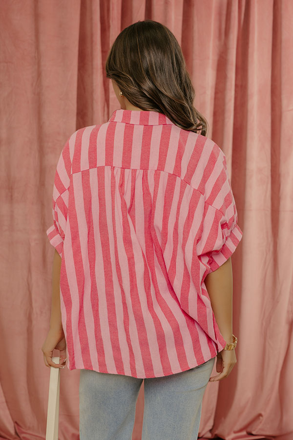 Love Line Stripe Button Up Top in Pink