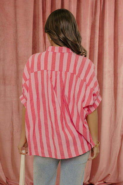 Love Line Stripe Button Up Top in Pink