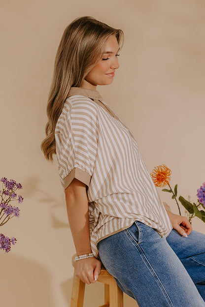 Dockside Chic Stripe Top in Iced Latte
