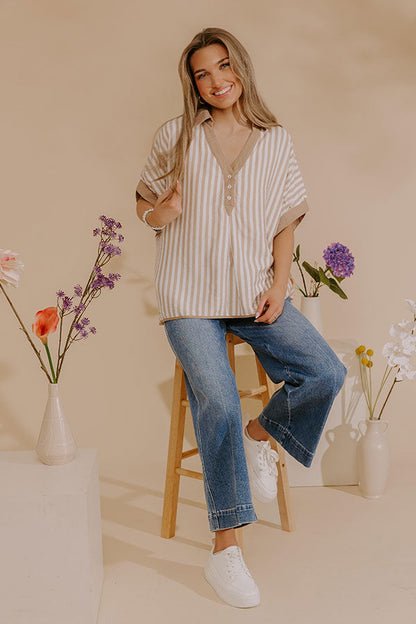 Dockside Chic Stripe Top in Iced Latte