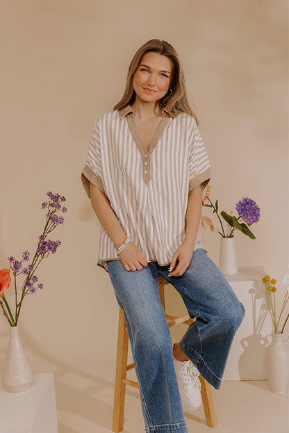 Dockside Chic Stripe Top in Iced Latte