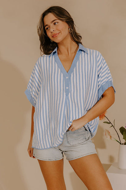 Dockside Chic Stripe Top in Sky Blue