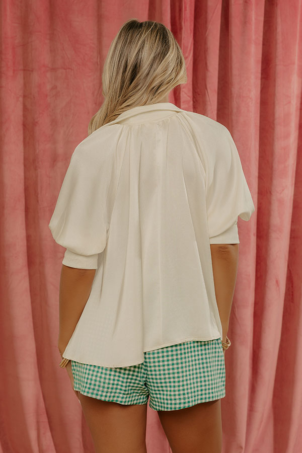 City Staple Satin Quarter Zip Top in Ivory