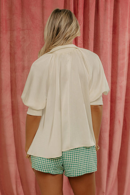 City Staple Satin Quarter Zip Top in Ivory