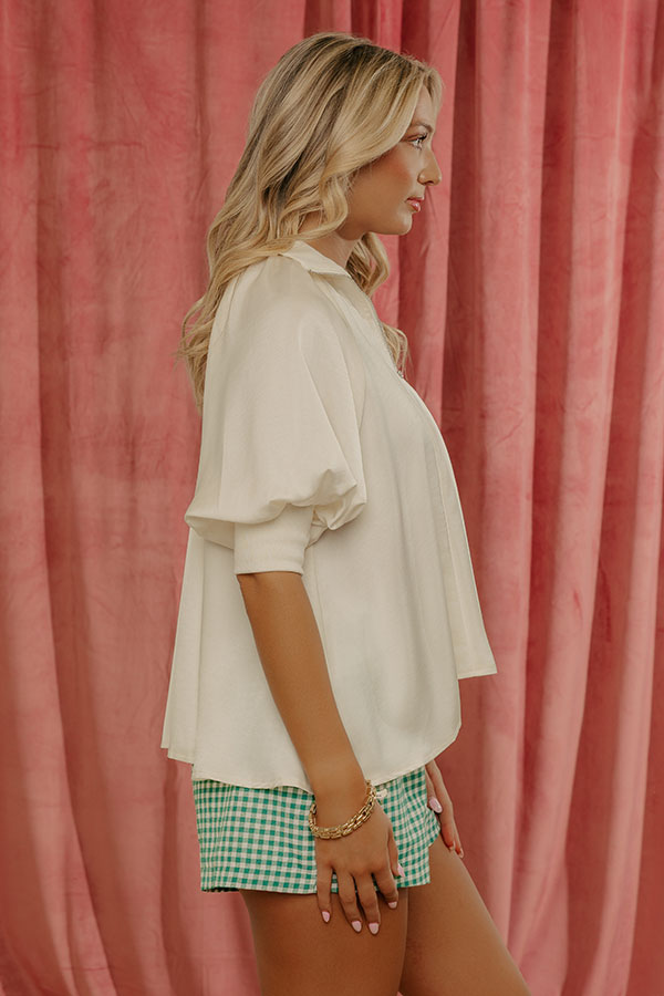 City Staple Satin Quarter Zip Top in Ivory