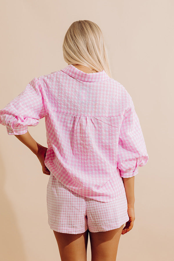 Picnic Date Gingham Button Up Top in Pink
