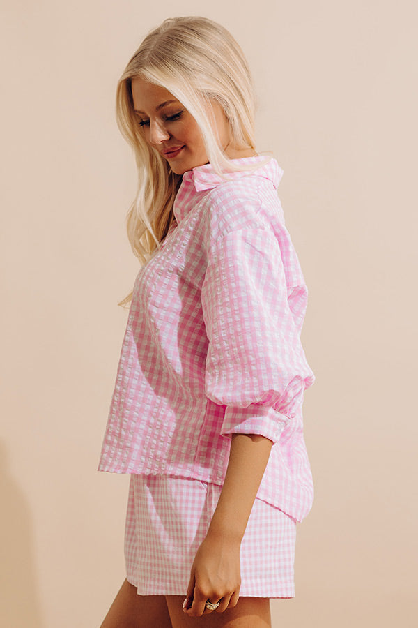 Picnic Date Gingham Button Up Top in Pink