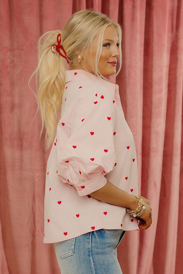 Candy Heart Chic Embroidered Button Up Top