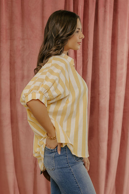 Love Line Stripe Button Up Top in Yellow