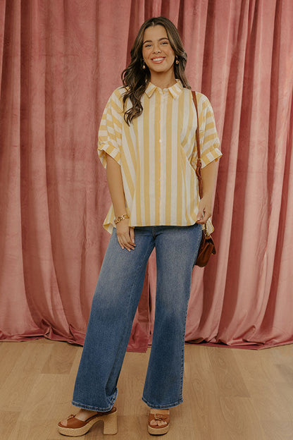 Love Line Stripe Button Up Top in Yellow