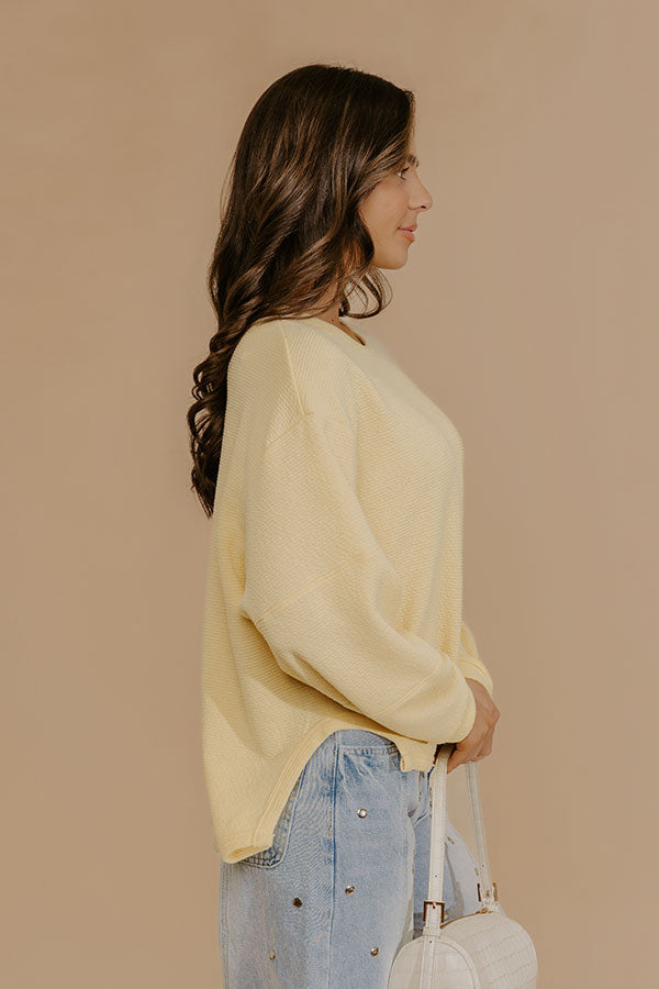 Weekend Wind-Down Waffle Knit Long Sleeve Tee in Yellow