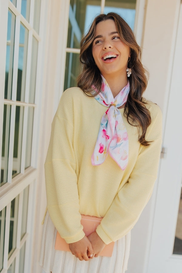 Weekend Wind-Down Waffle Knit Long Sleeve Tee in Yellow