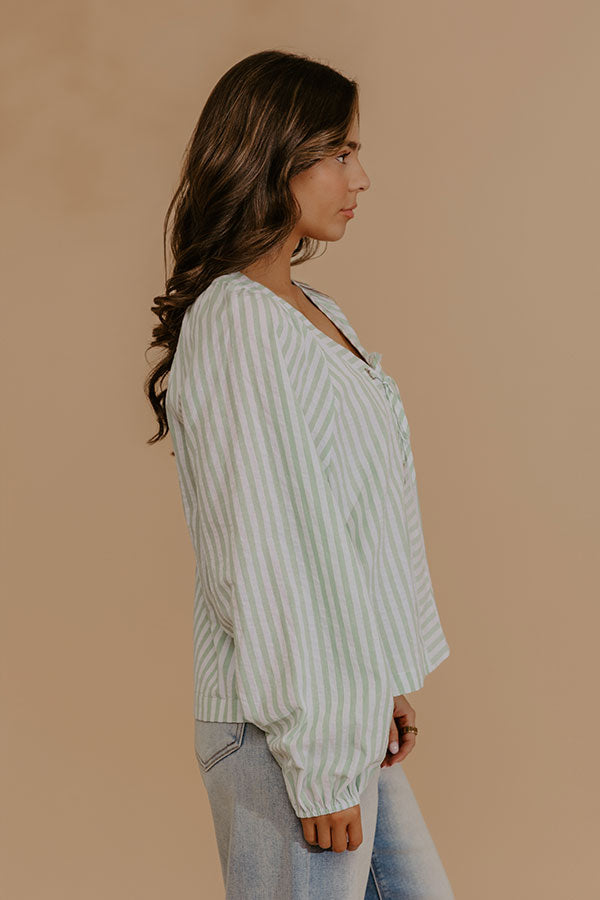 Spring Charm Stripe Henley Top in Mint