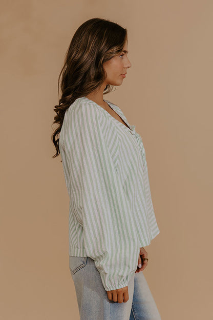 Spring Charm Stripe Henley Top in Mint