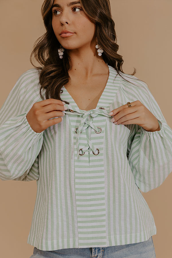 Spring Charm Stripe Henley Top in Mint