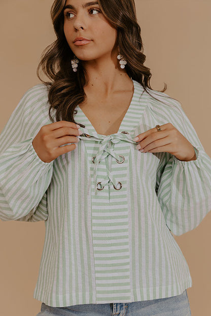 Spring Charm Stripe Henley Top in Mint