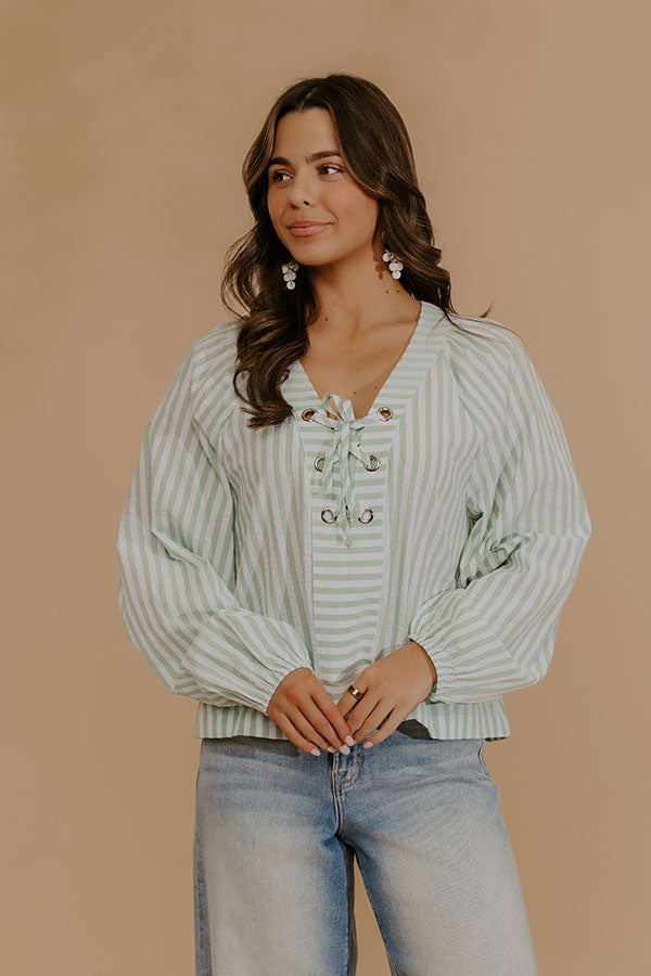 Spring Charm Stripe Henley Top in Mint