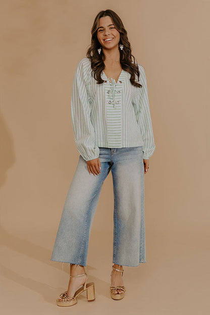 Spring Charm Stripe Henley Top in Mint