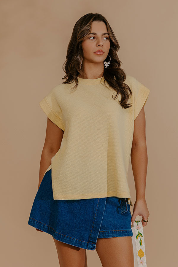 Weekend Wind-Down Waffle Knit Top in Yellow
