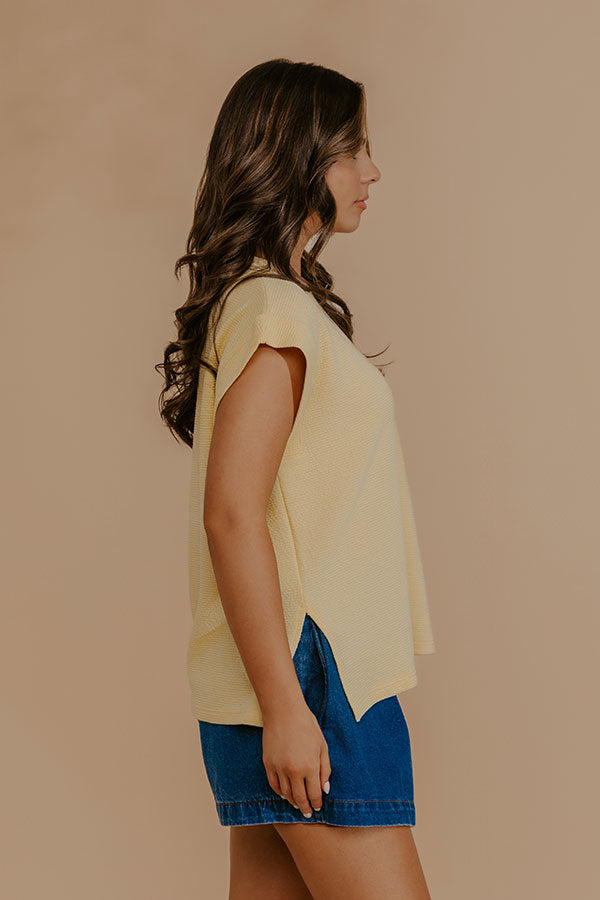 Weekend Wind-Down Waffle Knit Top in Yellow