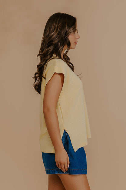 Weekend Wind-Down Waffle Knit Top in Yellow
