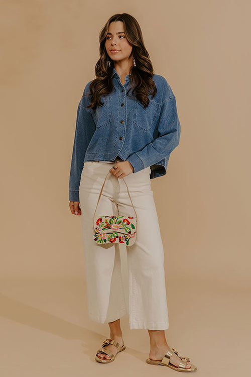 Block Street Chic Terry Knit Crop Button Up Top