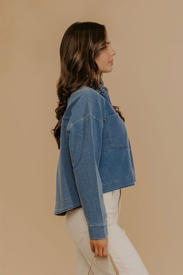 Block Street Chic Terry Knit Crop Button Up Top