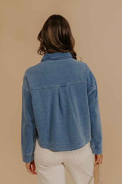 Block Street Chic Terry Knit Crop Button Up Top