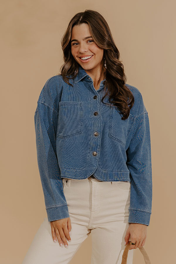 Block Street Chic Terry Knit Crop Button Up Top
