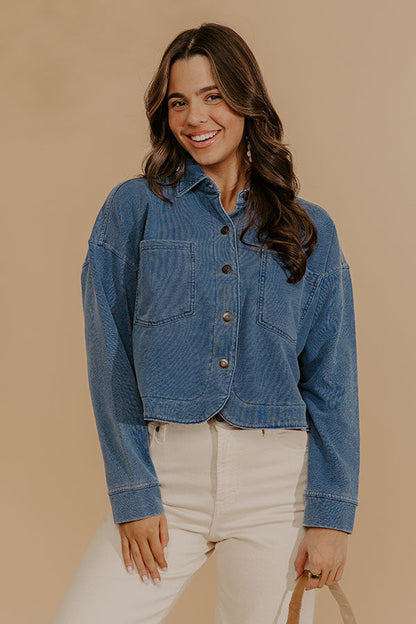 Block Street Chic Terry Knit Crop Button Up Top