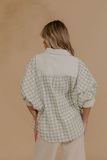 Picnic Perfect Gingham Button Up Top in Sage