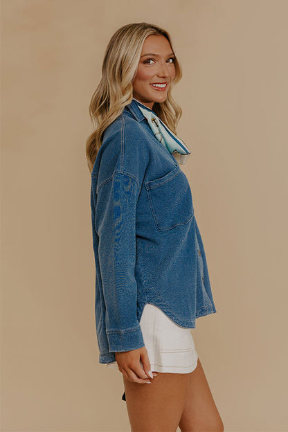 Cue The Casual Terry Knit Button Up Top