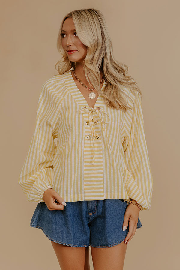 Spring Charm Stripe Henley Top in Yellow