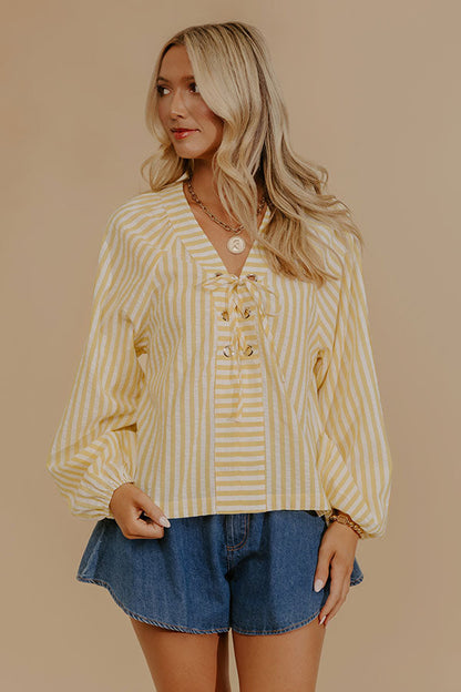 Spring Charm Stripe Henley Top in Yellow