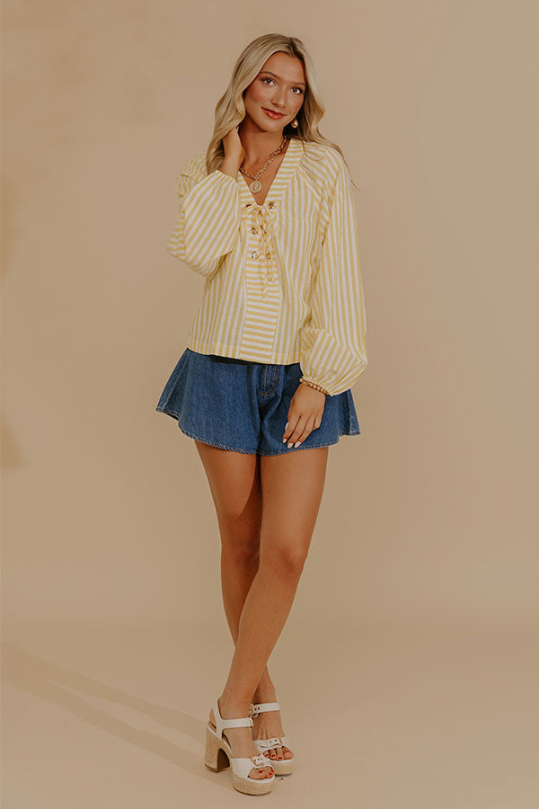 Spring Charm Stripe Henley Top in Yellow