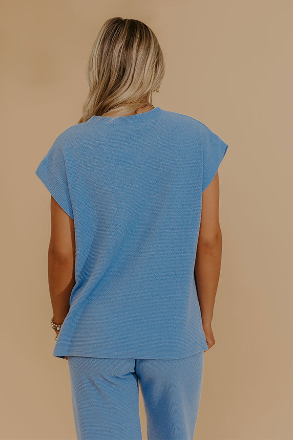 Weekend Wind-Down Waffle Knit Top in Light Blue