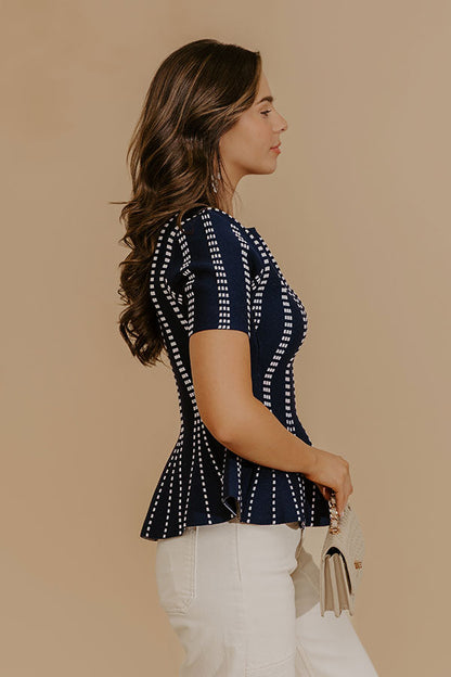 Everyday Chic Knit Peplum Top in Navy
