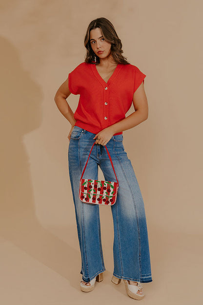 Spring Whisper Knit Top in Red