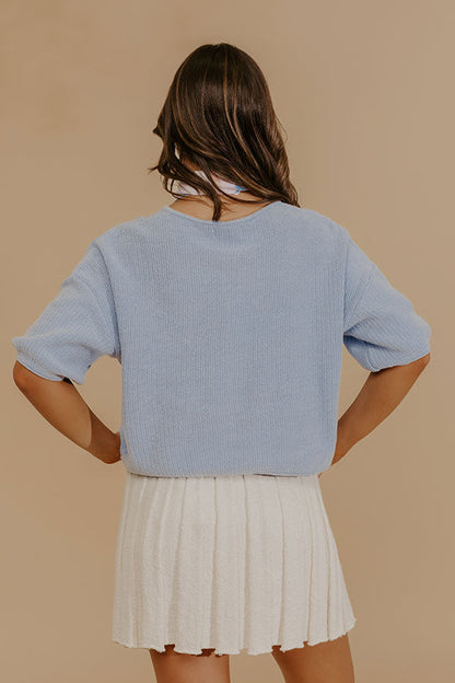 Uptown Muse Knit Sweater Top in Sky blue