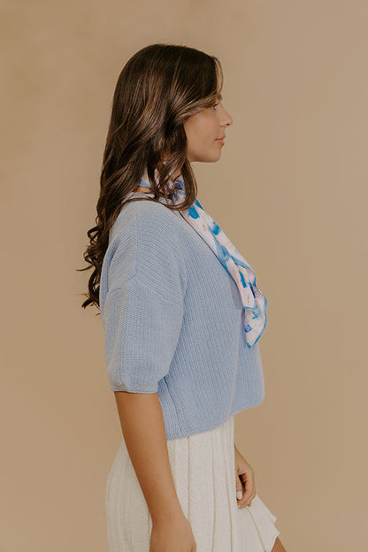 Uptown Muse Knit Sweater Top in Sky blue