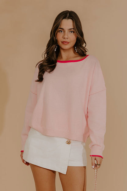 Weekend Wander Knit Sweater Top in Pink