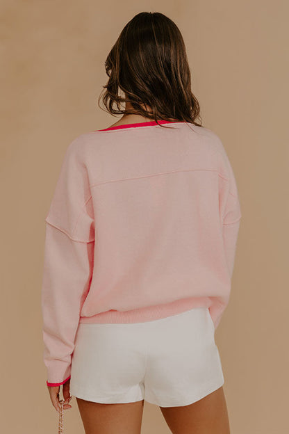 Weekend Wander Knit Sweater Top in Pink