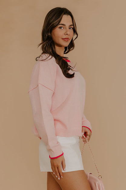 Weekend Wander Knit Sweater Top in Pink