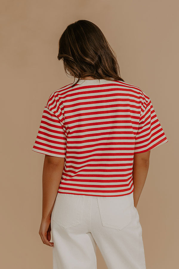 Harbor Line Stripe Button Up Top in Red