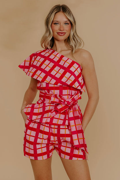 Pretty Chic One Shoulder Plaid Top