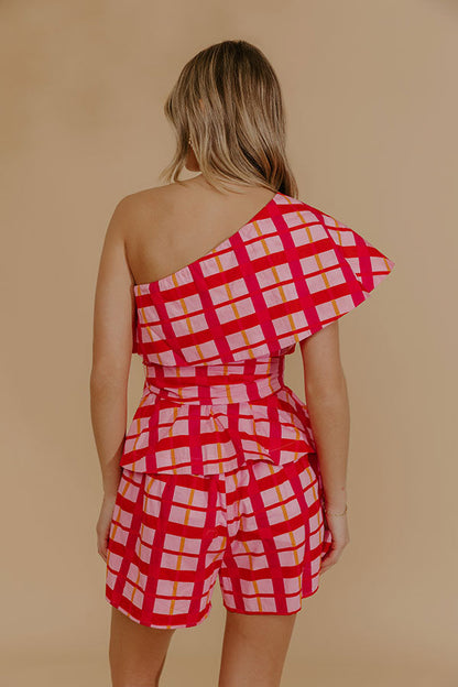 Pretty Chic One Shoulder Plaid Top
