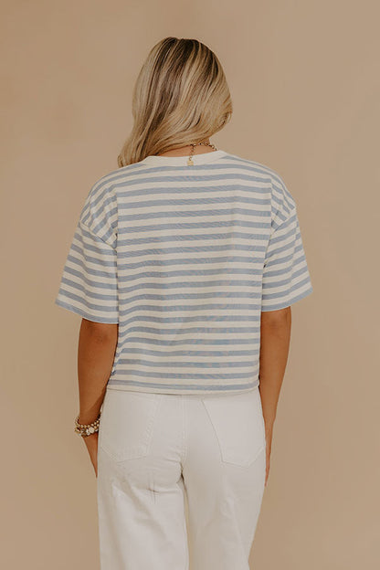 Harbor Line Stripe Button Up Top in Airy Blue